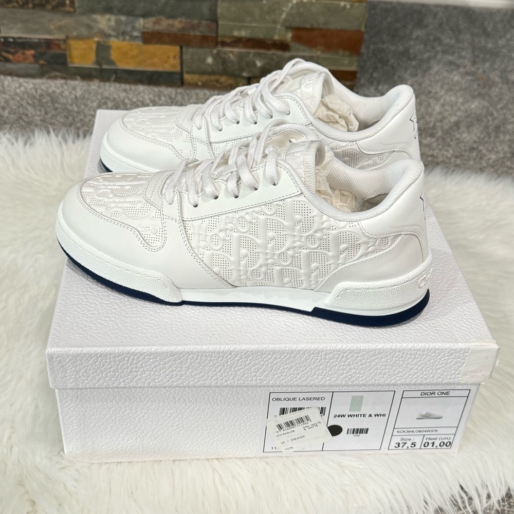 SOLD‼️Christian Dior - Dior One White Oblique Perforated Calfskin Womens Sneaker - Picture 10 of 14